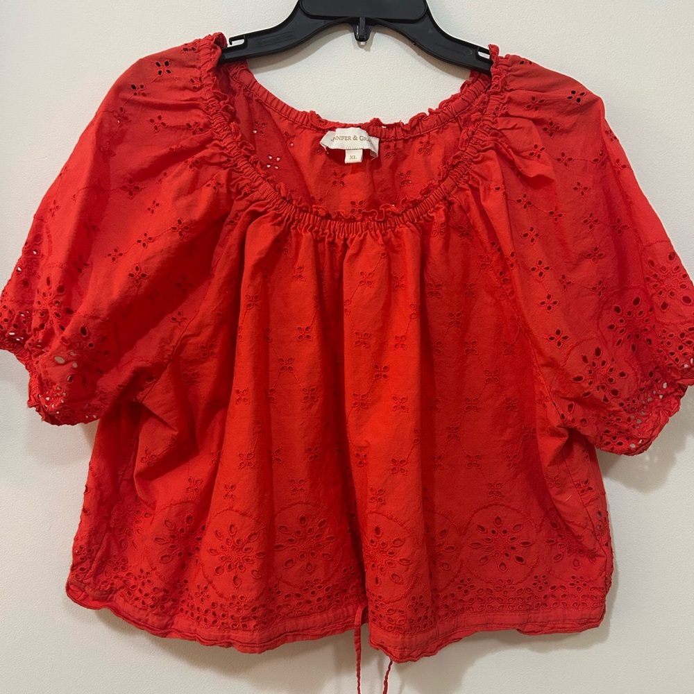 Red Eyelet Blouse for Women